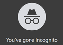 This screenshot uses black and grey colors and shows a hat and glasses in a circle with this text: You've gone incognito.