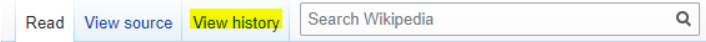 How to Determine If Your Online Source Is Archived (Wikipedia Tabs) This screenshot shows Wikipedia page tabs with the text View History highlighted.